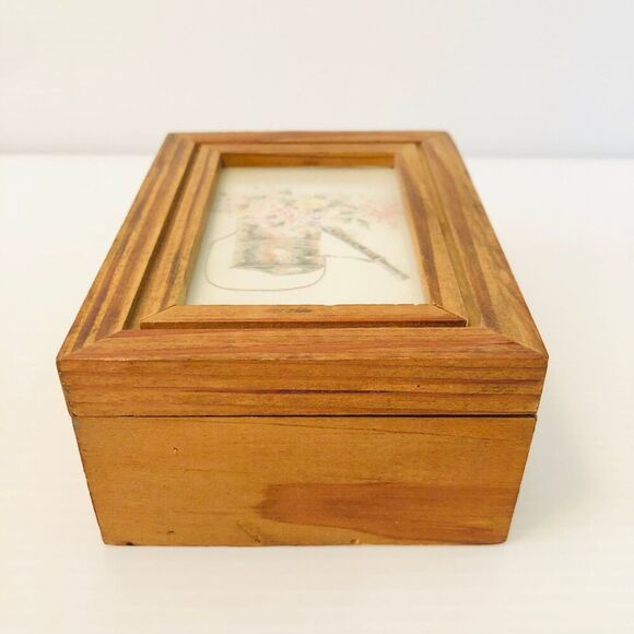 Small Wood Trinket Box Cottage Core Vintage Country - Picture 4 of 8
